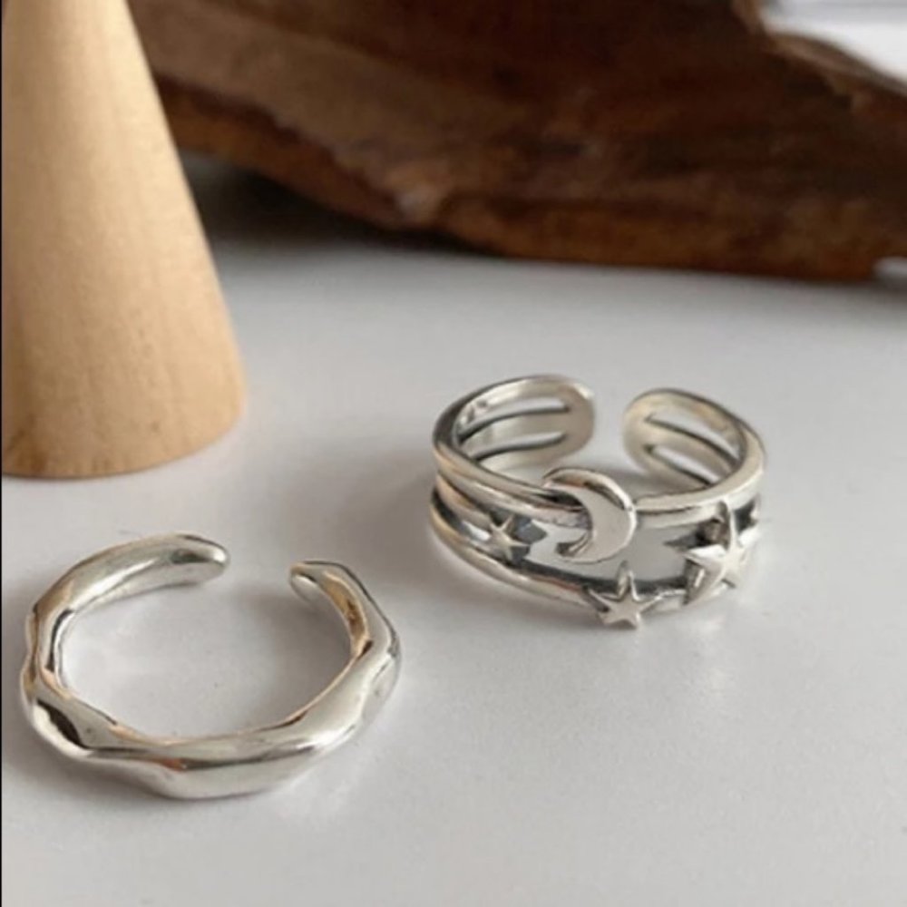 *925 Sterling Silver Moon Star Adjustable Ring A - Picture 3 of 6